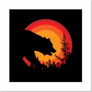 Cool Retro Bear Sunset Forest Posters and Art